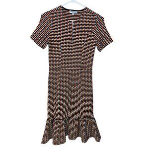 Opening Ceremony Lotus Check‎ Stretch Flounce-Hem Dress Size Small Orange Multi